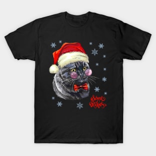 Warm Wishes Black Cat Santa Claus Christmas Gift T-Shirt